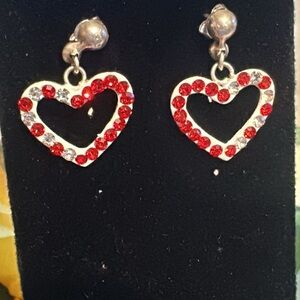 Heart-Shaped Red Silver Earrings